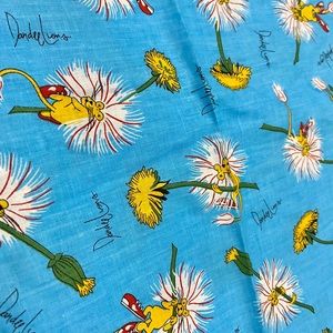 Rare 80s Vintage Fabric Dandee Lion, Blue 2 Yd